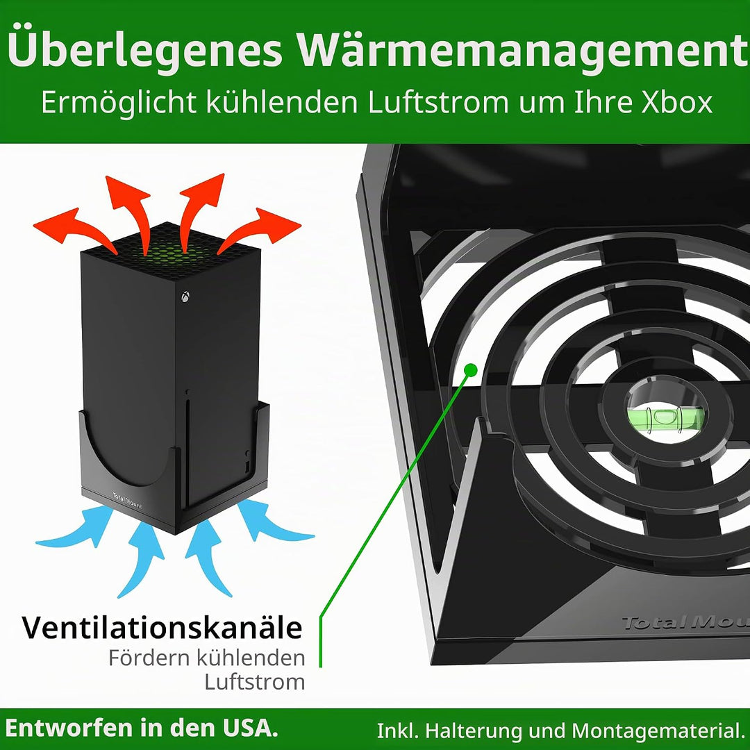 TotalMount Wandhalterung für Xbox Series X mit Wasserwaage und Hitze Management Konsolen Halterung f