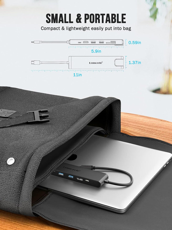 Lemorele USB C Hub, 7 in 1 USB C Aluminiumgehäuse Multiport Adapter mit RJ45, 100W PD, 4K HDMI, 2 US
