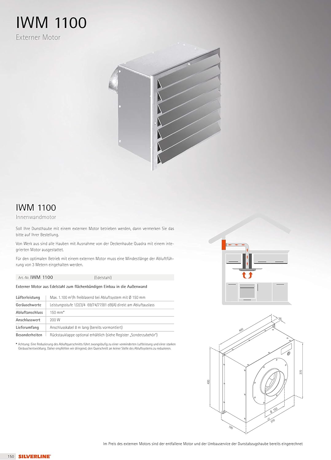 SILVERLINE IWM 1100 Innenwandmotor Externer/Dunstabzugshaubenzubehör