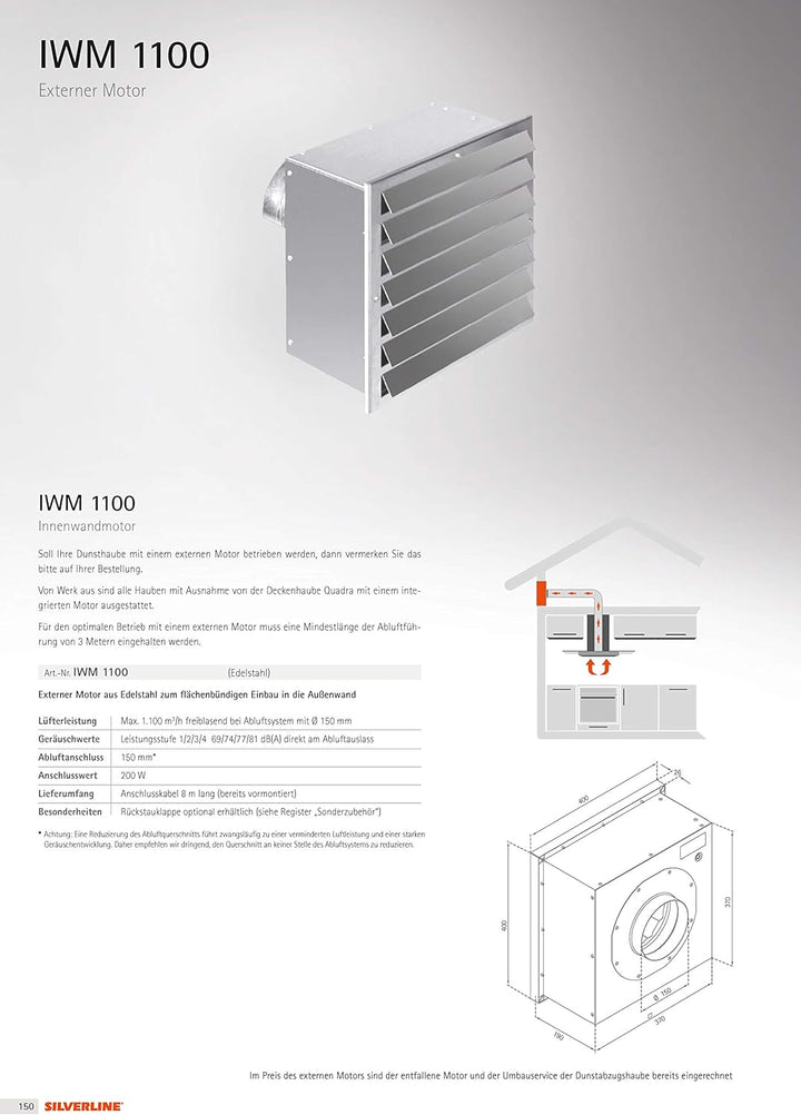 SILVERLINE IWM 1100 Innenwandmotor Externer/Dunstabzugshaubenzubehör