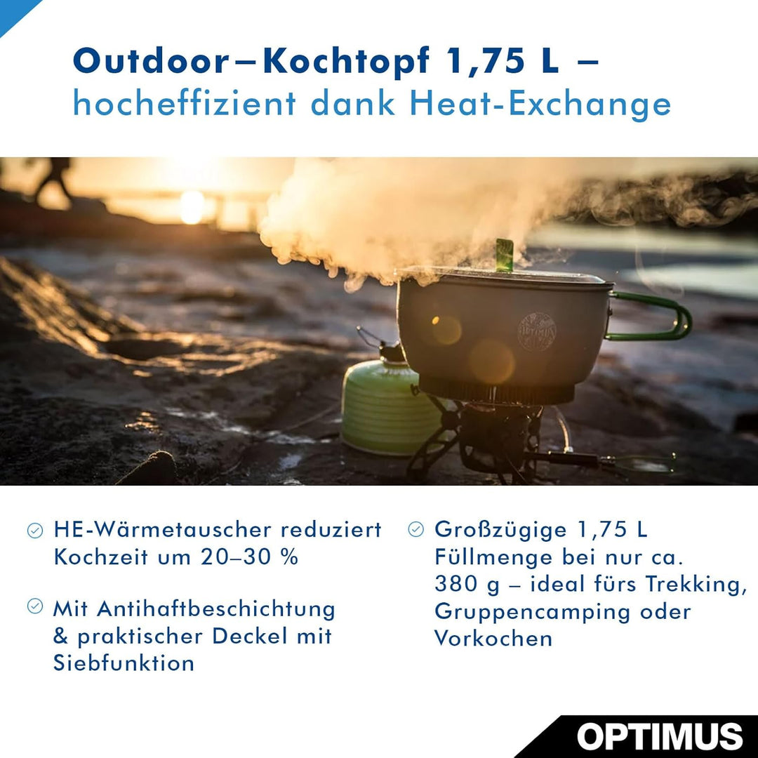Optimus Terra Xpress HE Kochtopf 1,75L – Leichter Camping-Topf mit Antihaftbeschichtung, Butterfly-G