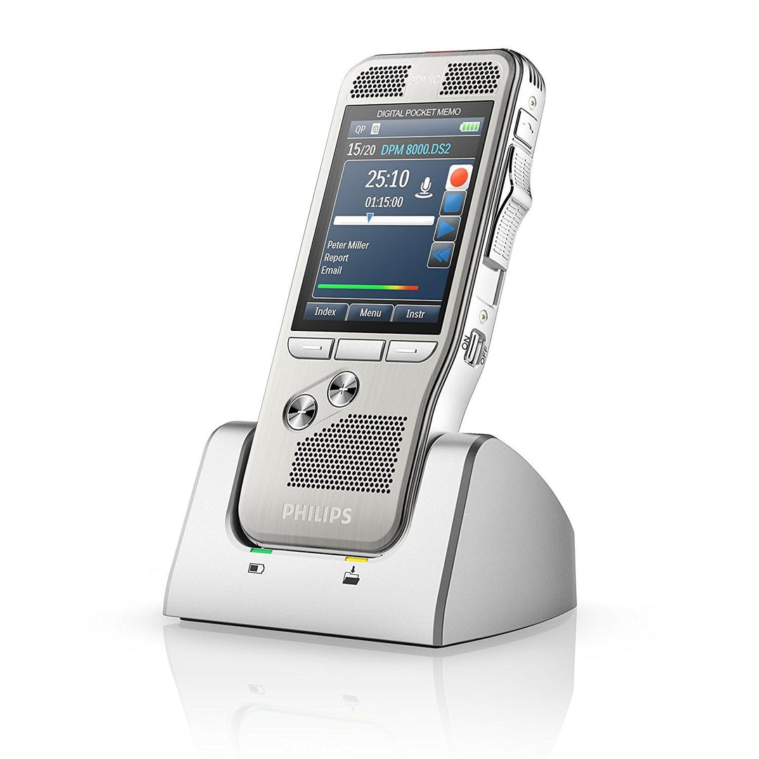 Philips DPM8000 Digitales Diktiergerät, Bedienung per Schiebeschalter, 3D-Mikrofon für ausgez. Stere