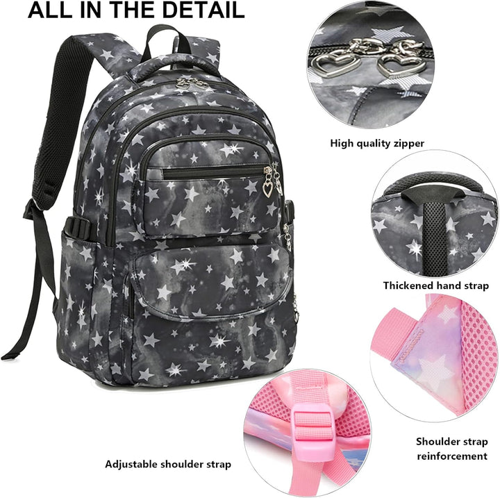SIVENKE Schulrucksack-Set mit Lunch-Pack, Federmäppchen, 3-teilig, Büchertasche für Mittelschule, St