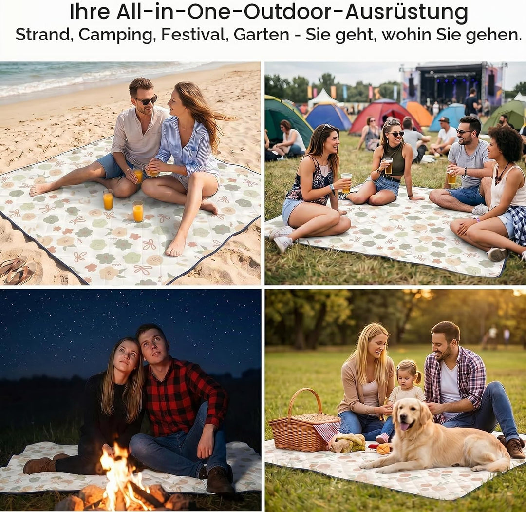 Picknickdecke Wasserdicht, Pikncik Decke Gross, Picknickdecke 200x200cm, Faltbar Leicht Tragbar Outd