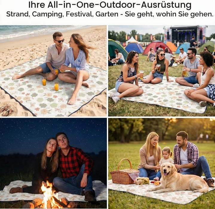 Picknickdecke Wasserdicht, Pikncik Decke Gross, Picknickdecke 200x200cm, Faltbar Leicht Tragbar Outd