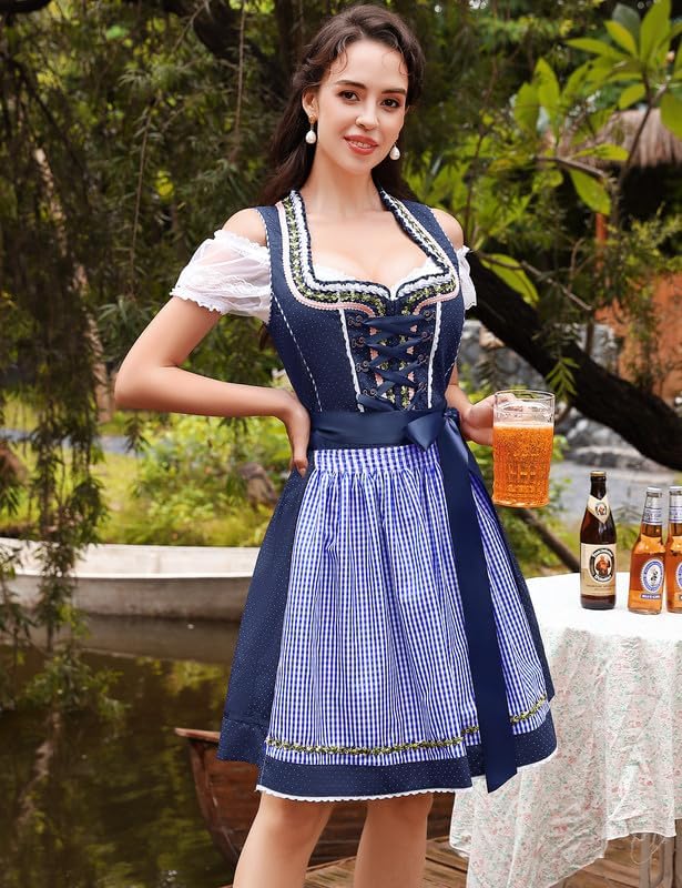 Clearlove Dirndl Damen midi 3tlg Trachtenkleid Damen Trachtenrock Trachtenmode Kleid Dirndlbluse für