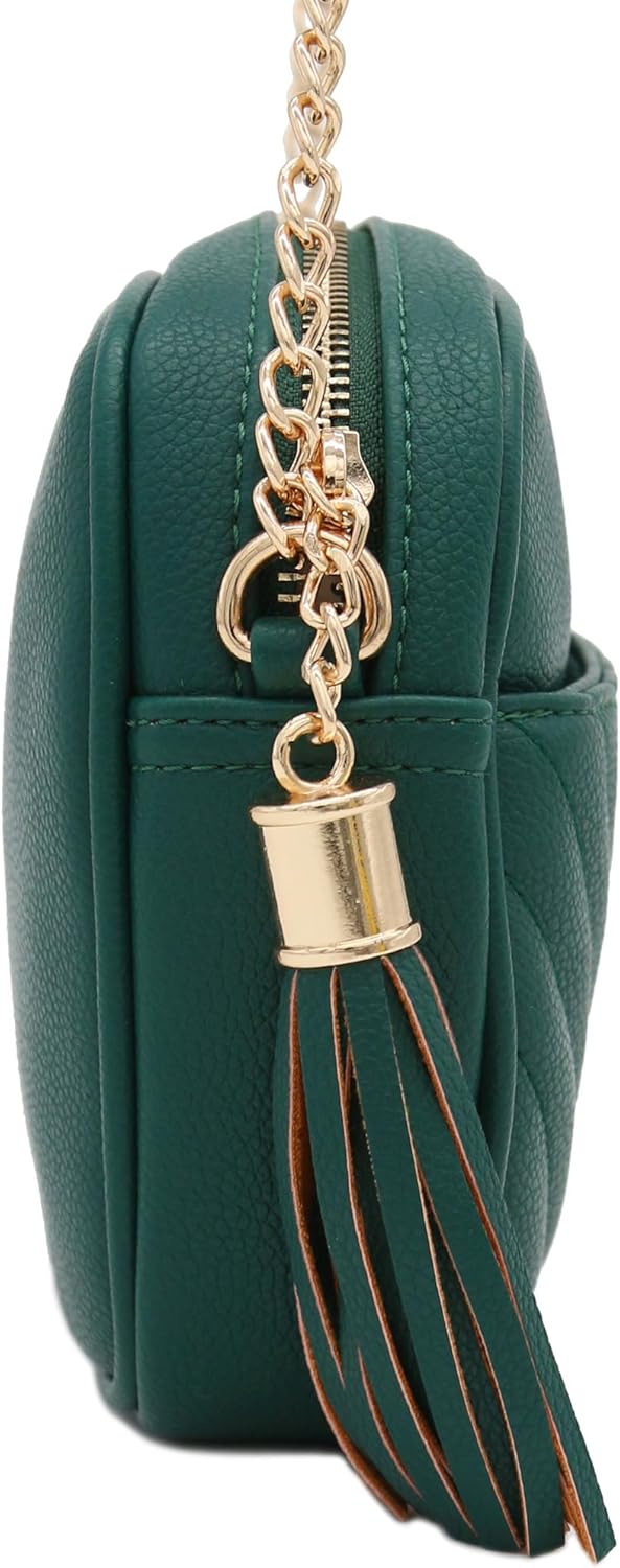 FashionPuzzle Chevron gesteppte Crossbody-Kameratasche mit Kettenriemen und Quaste Dark Teal, Dark T