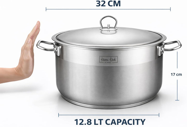 Premium Kochtopf 32cm mit Deckel – 12,8L Grosser Suppentopf aus 18/10 Edelstahl – Induktionsgeeignet