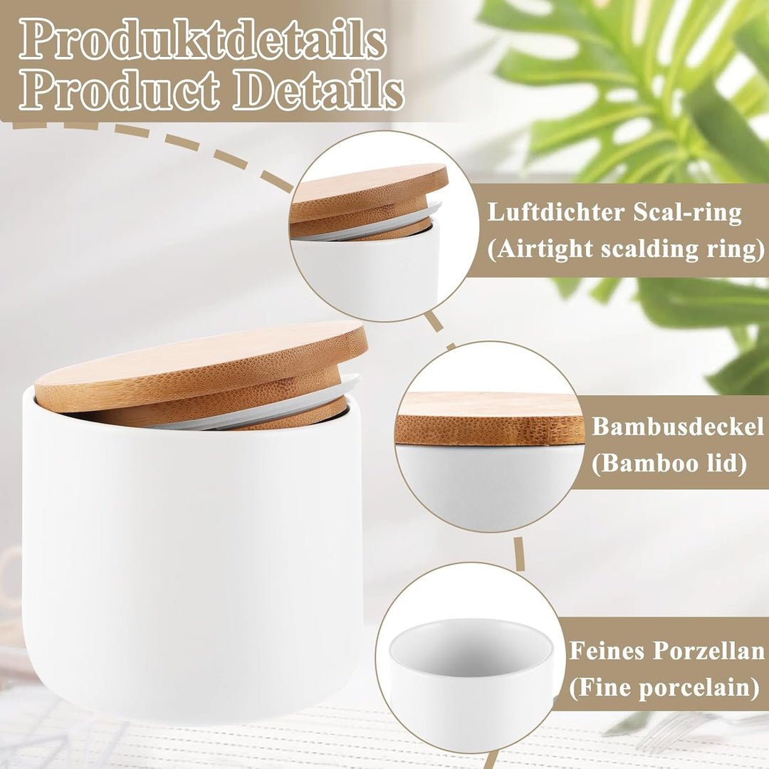 3er Set Keramikdose mit Deckel 260ml/9 oz Keramik Zuckerdose mit Deckel Weiss, Gewürzdosen Keramik,