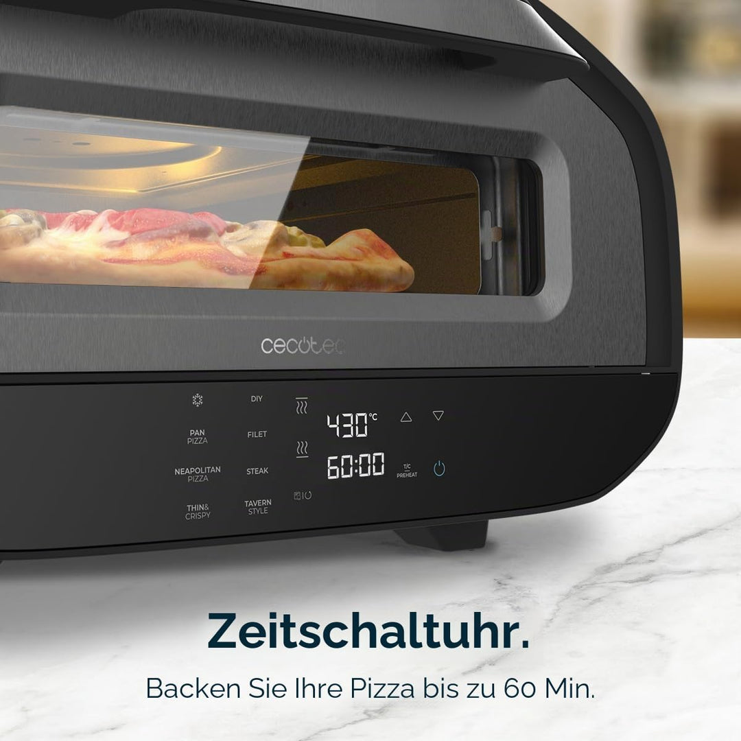 Cecotec Elektrischer Pizzaofen mit Sichtfenster Pizza&amp;Co Tifosi. 1700W, 12 Liter Kapazität, digitale