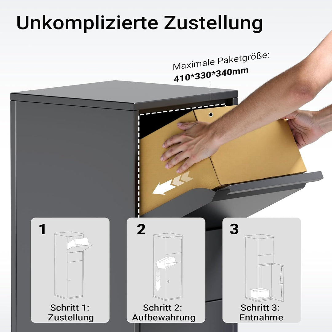 Wiltec Paketkasten Anthrazit 460 x 450 x 1400 mm, Paketbox Zuhause, Private Paketannahme passend für