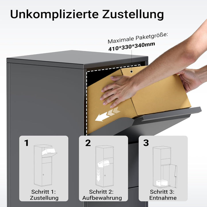 Wiltec Paketkasten Anthrazit 460 x 450 x 1400 mm, Paketbox Zuhause, Private Paketannahme passend für