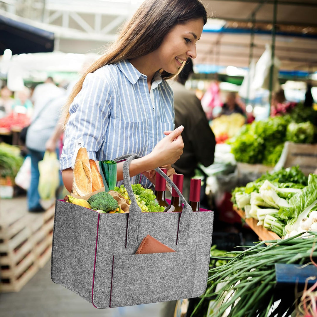 Eurhomewit Filztasche Einkaufstasche mit Fächern, Filztasche Gross 30L Faltbar und Robust Filz Einka