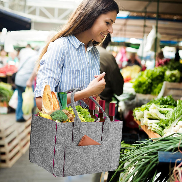 Eurhomewit Filztasche Einkaufstasche mit Fächern, Filztasche Gross 30L Faltbar und Robust Filz Einka