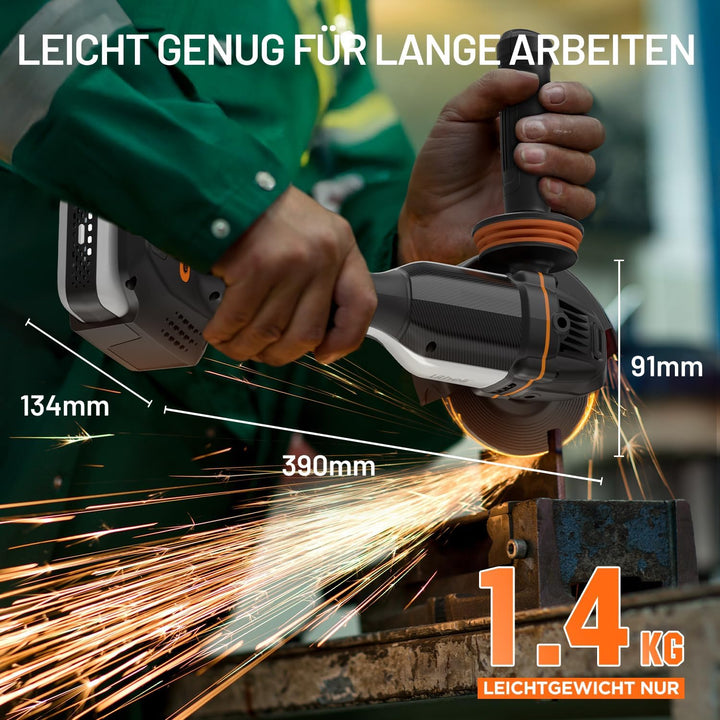 Litheli 20V Akku Winkelschleifer 125mm, 8500 U/min mit 4.0Ah Akku & bürstenlosem Motor, Drehzahlrege