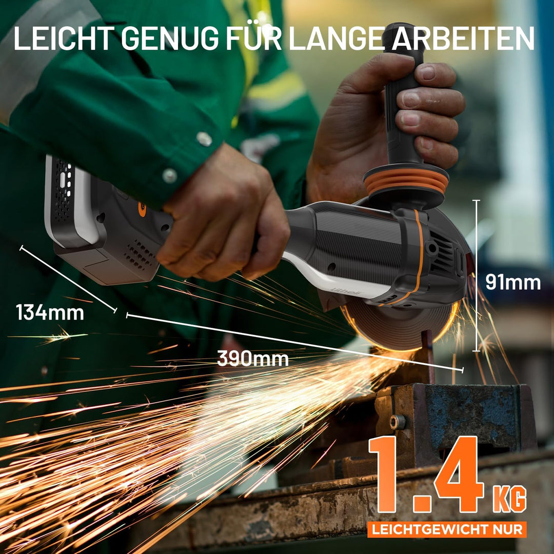 Litheli 20V Akku Winkelschleifer 125mm, 8500 U/min mit bürstenlosem Motor, Drehzahlregelung zum Schn
