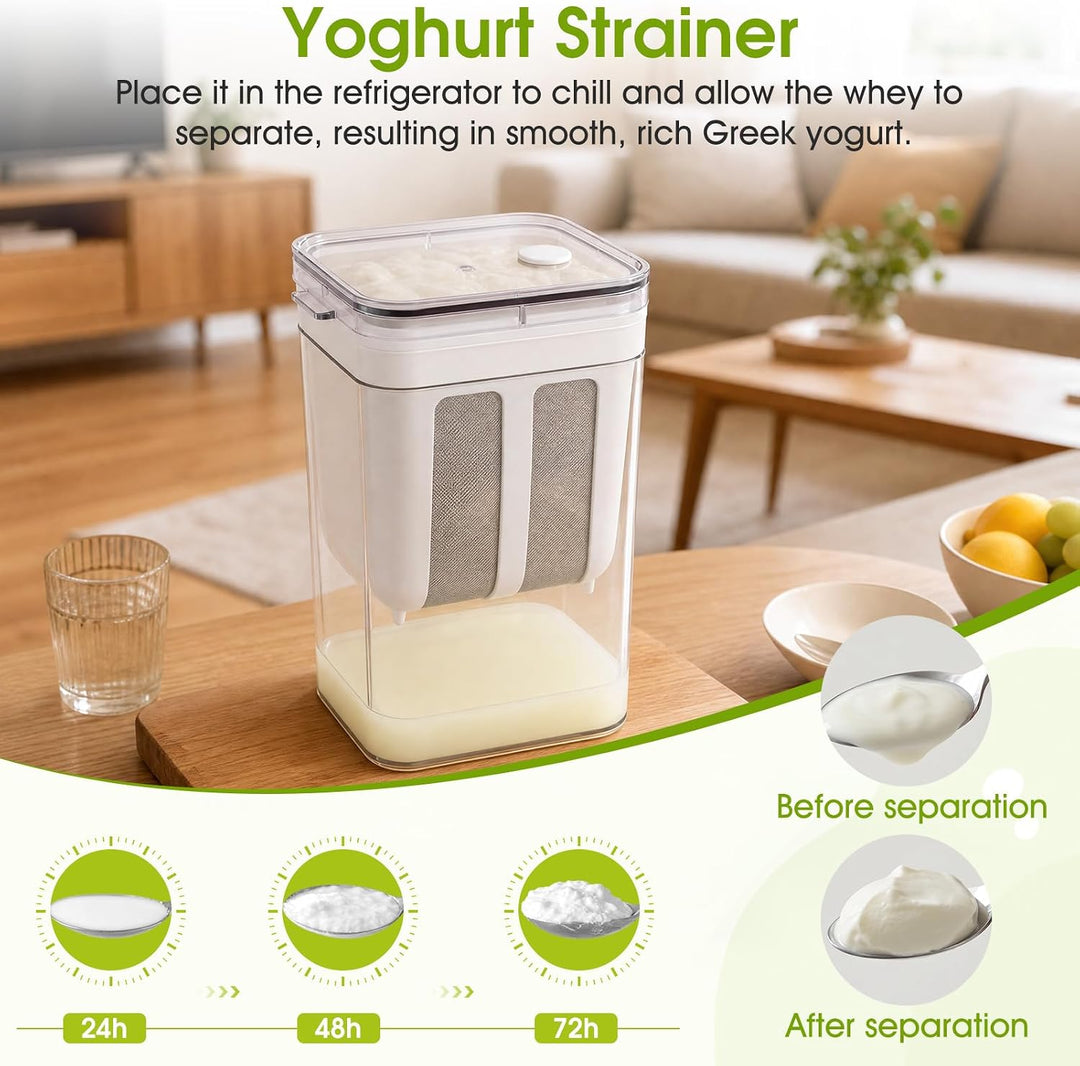 Gugxiom 1100ml Joghurt Sieb, Frischkäsebereiter mit feinem Netz und Deckel, Mehrzweckfilter für Jogh