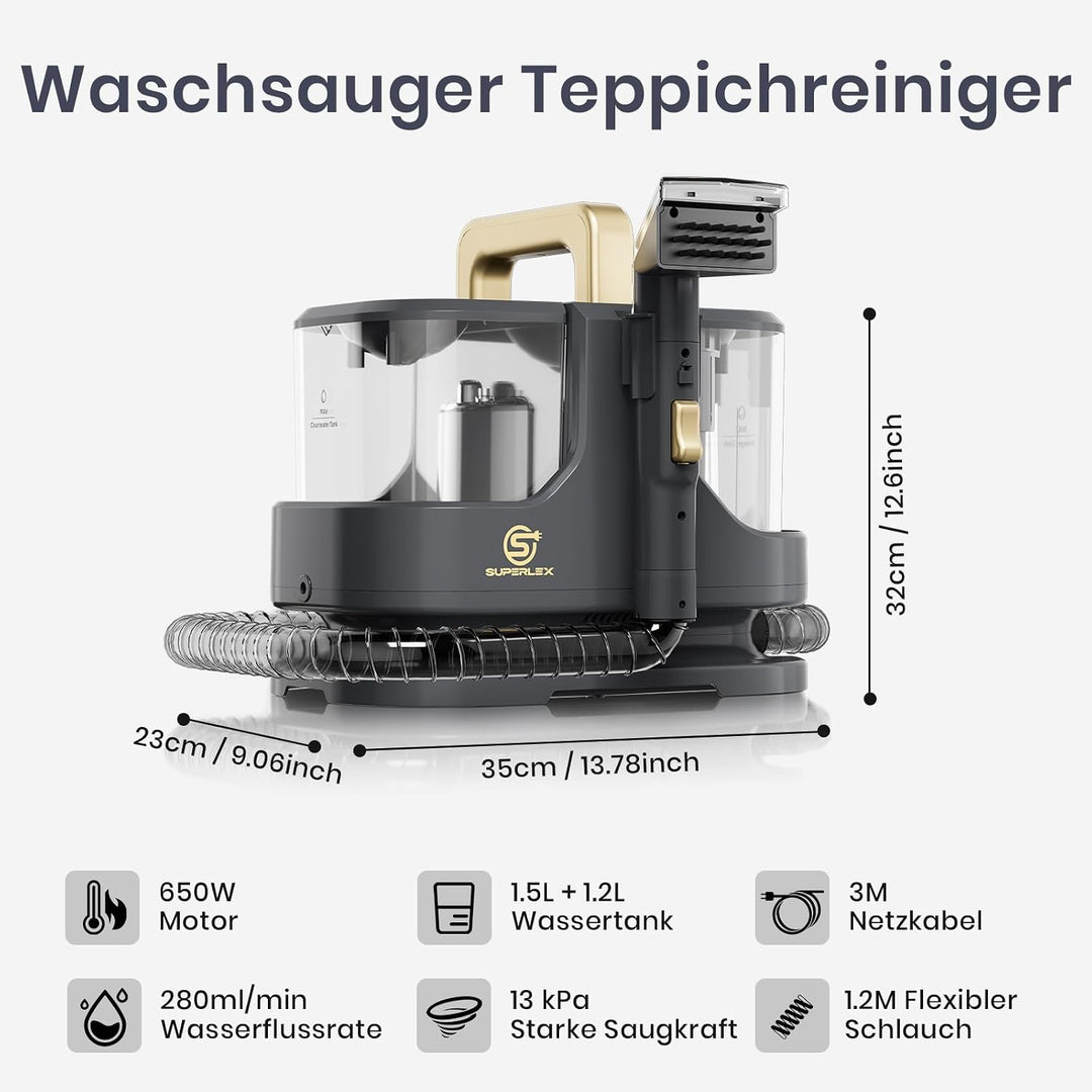 Polsterreiniger Gerät, 650 W, 13 kPa Teppichreiniger &amp; Waschsauger