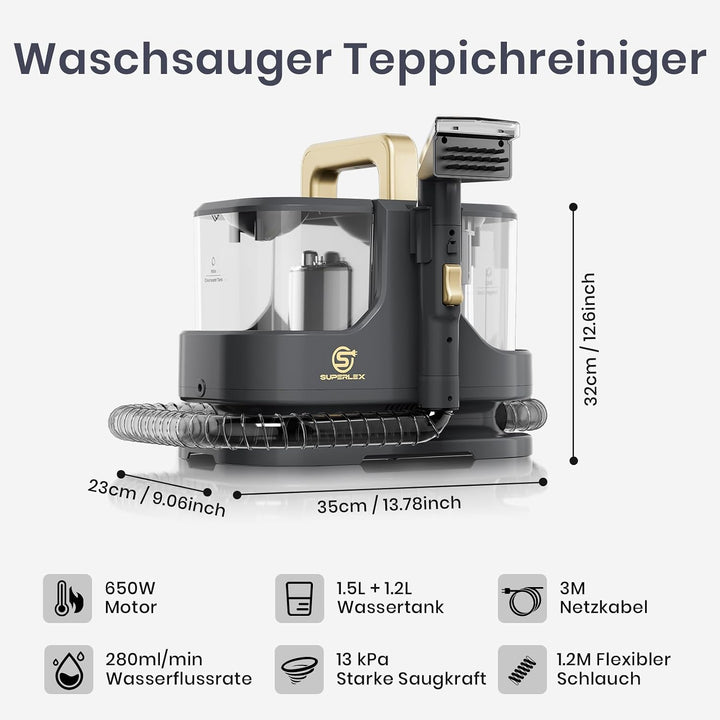 Polsterreiniger Gerät, 650 W, 13 kPa Teppichreiniger &amp; Waschsauger