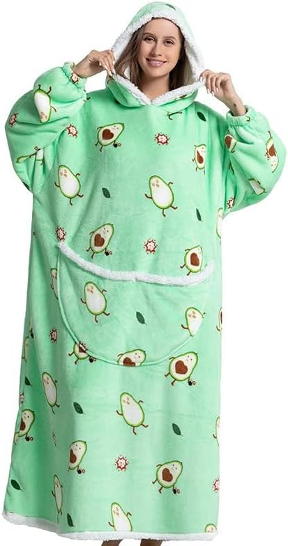 Queenshin Grüne Avocado Hoodie Decke Langes Dicke mit Ärmeln Kuscheldecke Deckenpullover für Damen H