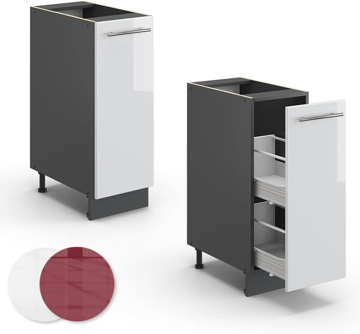 Vicco Apothekerschrank Fame-Line, Weiss Hochglanz/Anthrazit, 30 cm ohne Arbeitsplatte Weiss Hochglan