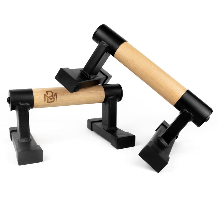 Müller & Blum Liegestützgriffe Holz mit Gym-Bag, gelenkschonende Push-Up Bars, Handstand-Barren, Par