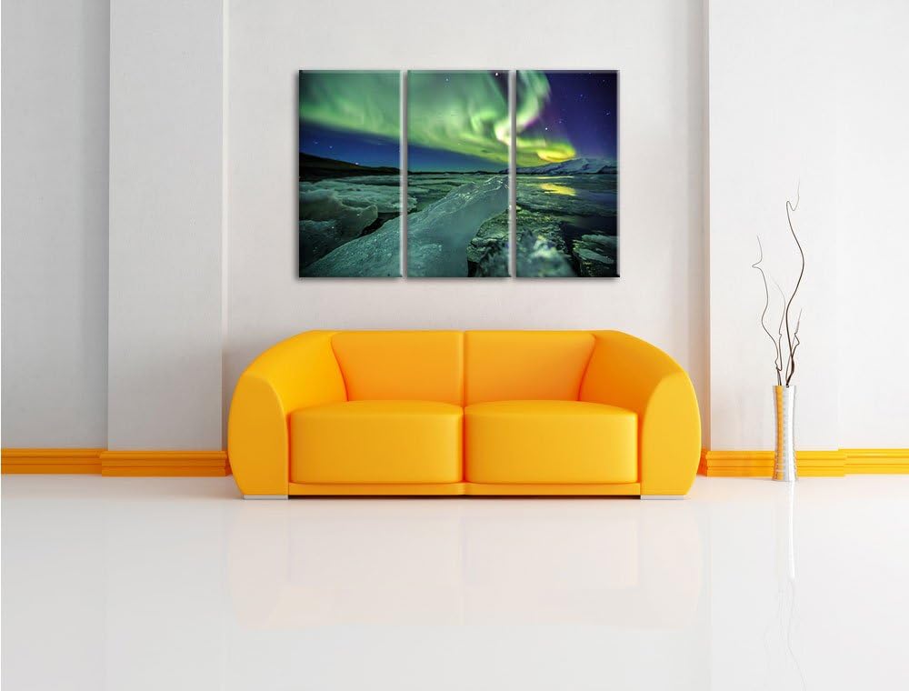 Pixxprint Gletscher Island / 3-Teilig/Gesamtmass 120cm Leinwandbild bespannt auf Holzrahmen/Wandbild