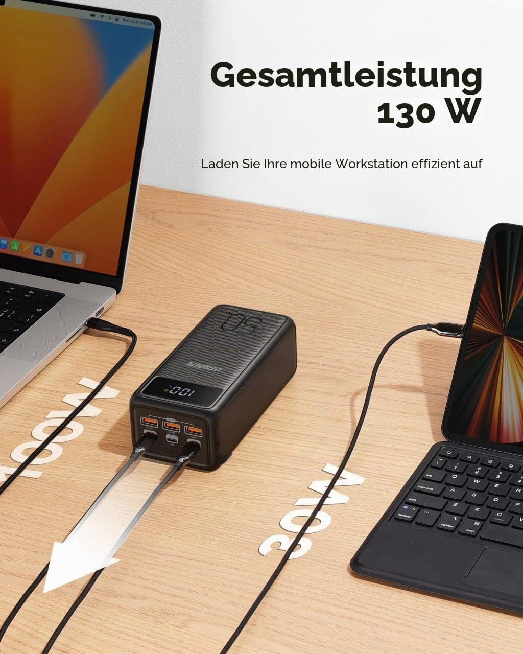 LITIONITE Raiden 100W / 56.000mAh Power Bank USB-C PD (bis zu 100W) + USB-A (bis zu 18W) - Tragbarer