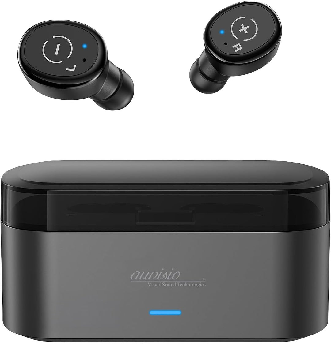 auvisio in Ear Ohrhörer: TV-Funk-Ohrhörer mit Transmitter-Ladebox, 2,4GHz, TOSLINK, AUX, Bypass (in-