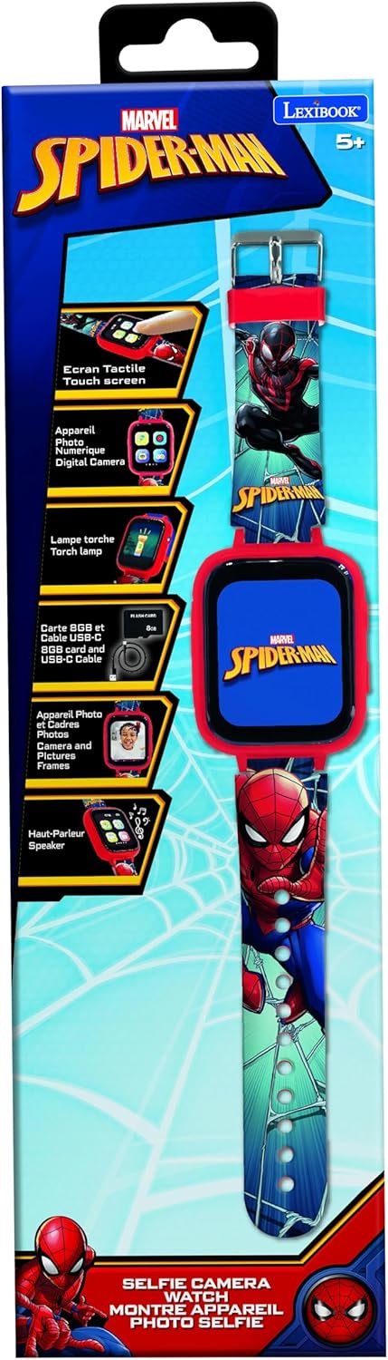 Lexibook, Spider-Man, Selfie-Kamera-Uhr, HD-Touchscreen, 720p-Kamera, MP3-Player, integrierter Lauts