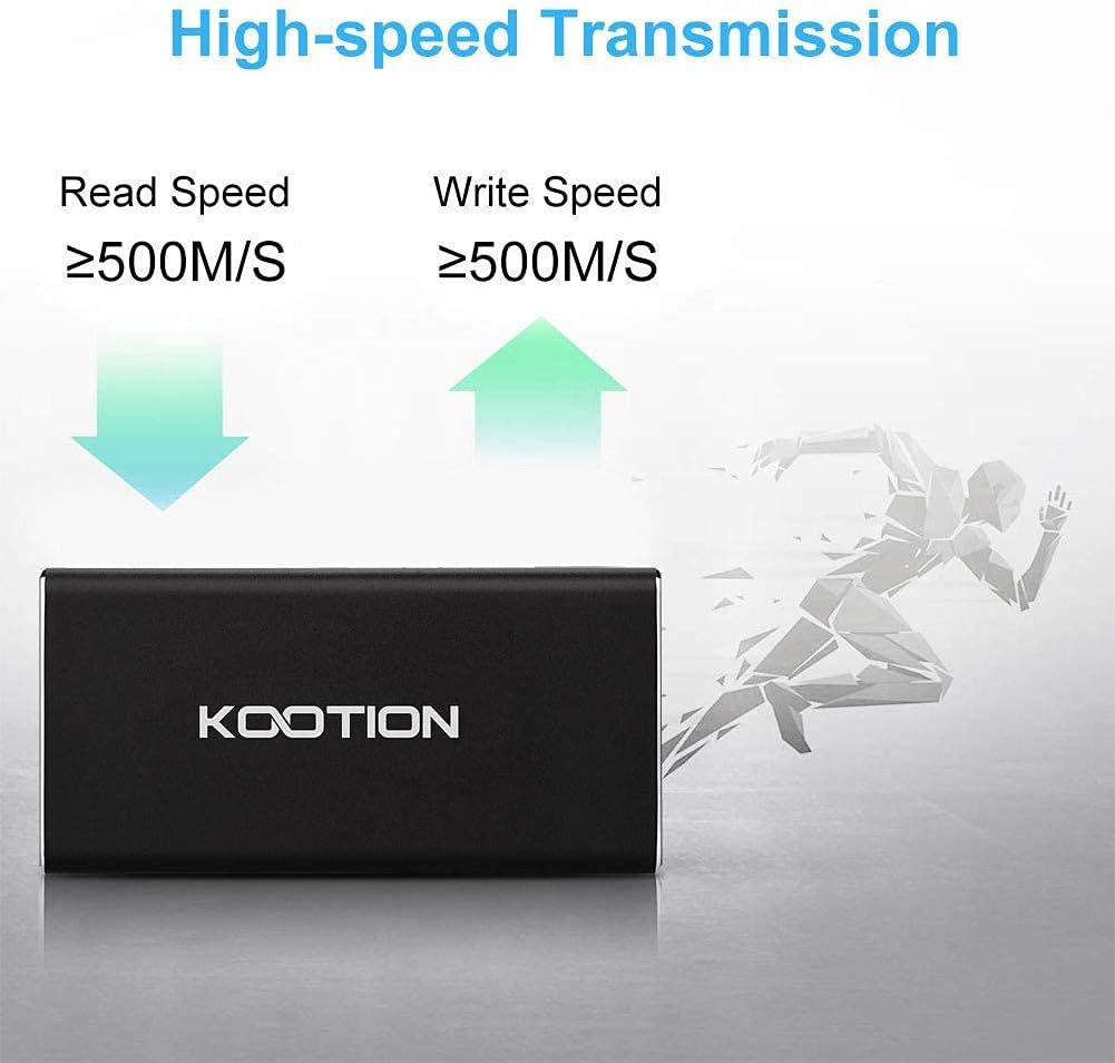 KOOTION Externe Festplatte SSD 500GB, Externe Portable SSD Hard Drive USB 3.1 Typ-C Schnell Solid St