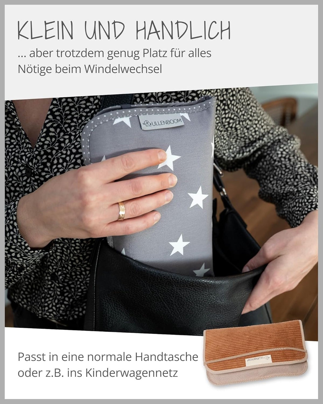 ULLENBOOM Windeltasche für unterwegs, Cord Cognac, Made in EU - Wickeltasche für bis zu 3 Windeln, F