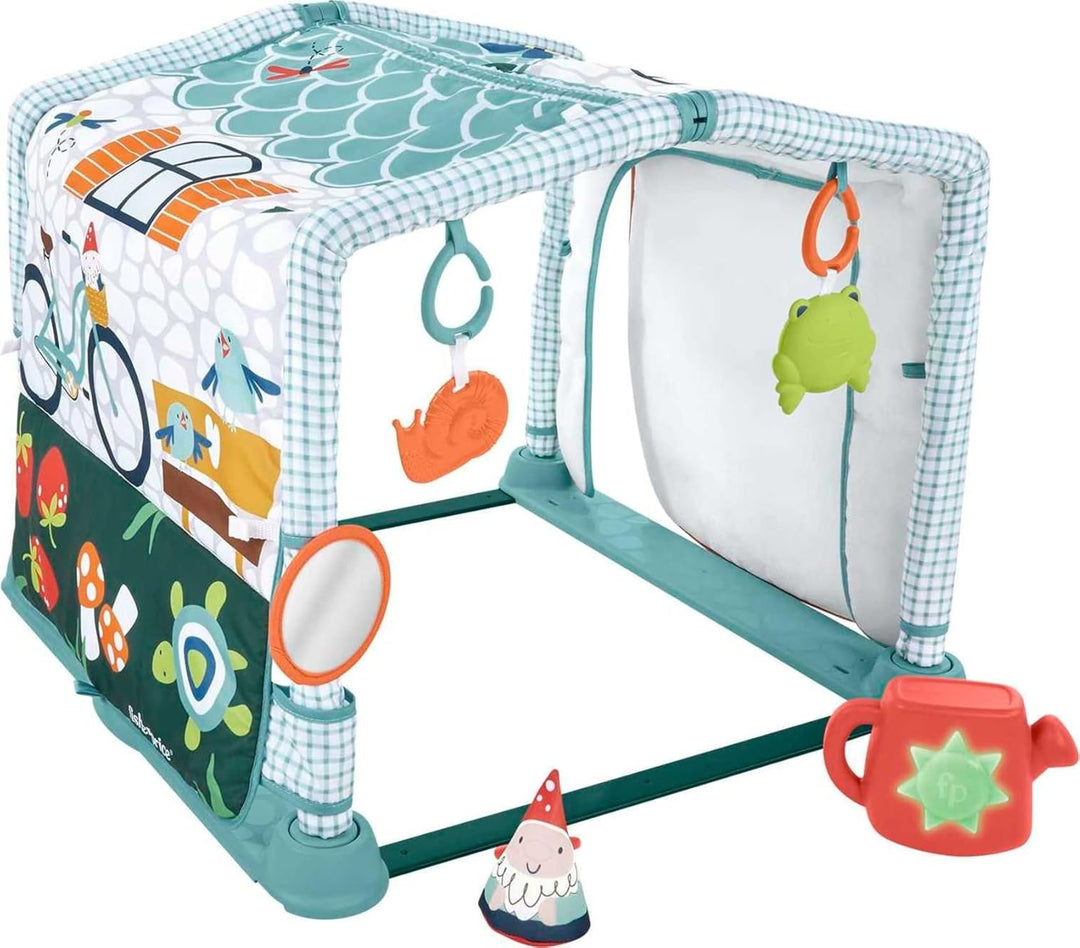 Fisher-Price HJK45 - 3-in-1 Kleine Ferienhaus Spieldecke, Spieldecke für das Spielen in Bauchlage un