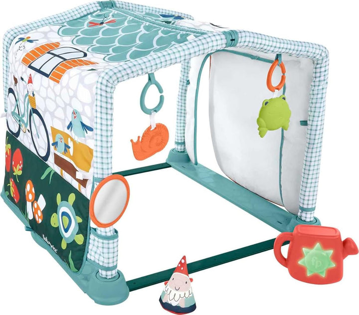 Fisher-Price HJK45 - 3-in-1 Kleine Ferienhaus Spieldecke, Spieldecke für das Spielen in Bauchlage un