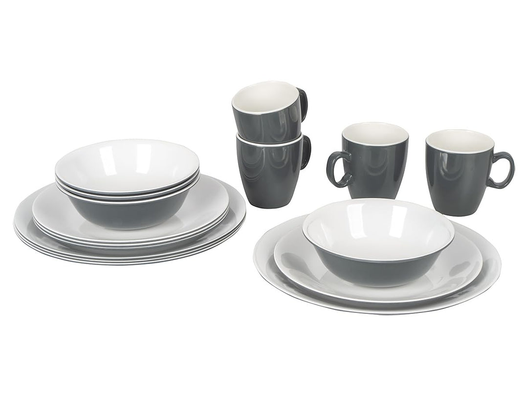 Bo-Camp - Geschirrset - 100% Melamin - 16-teilig - Grau