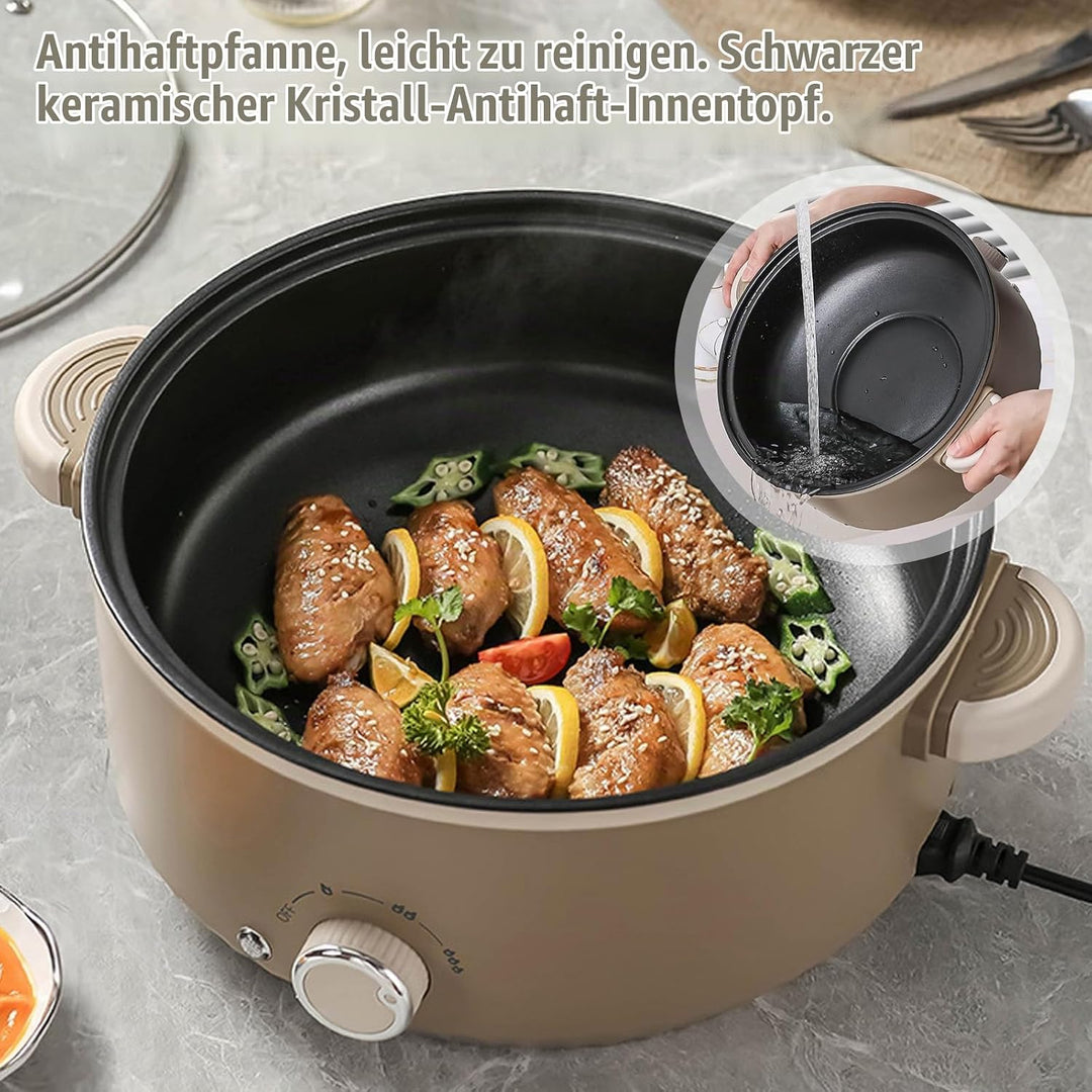 Hot Pot Elektrisch mit Dampfgarer, 4.6 L Tragbar Elektrischer Kochtopf 1000W, Multifunktionaler Hotp