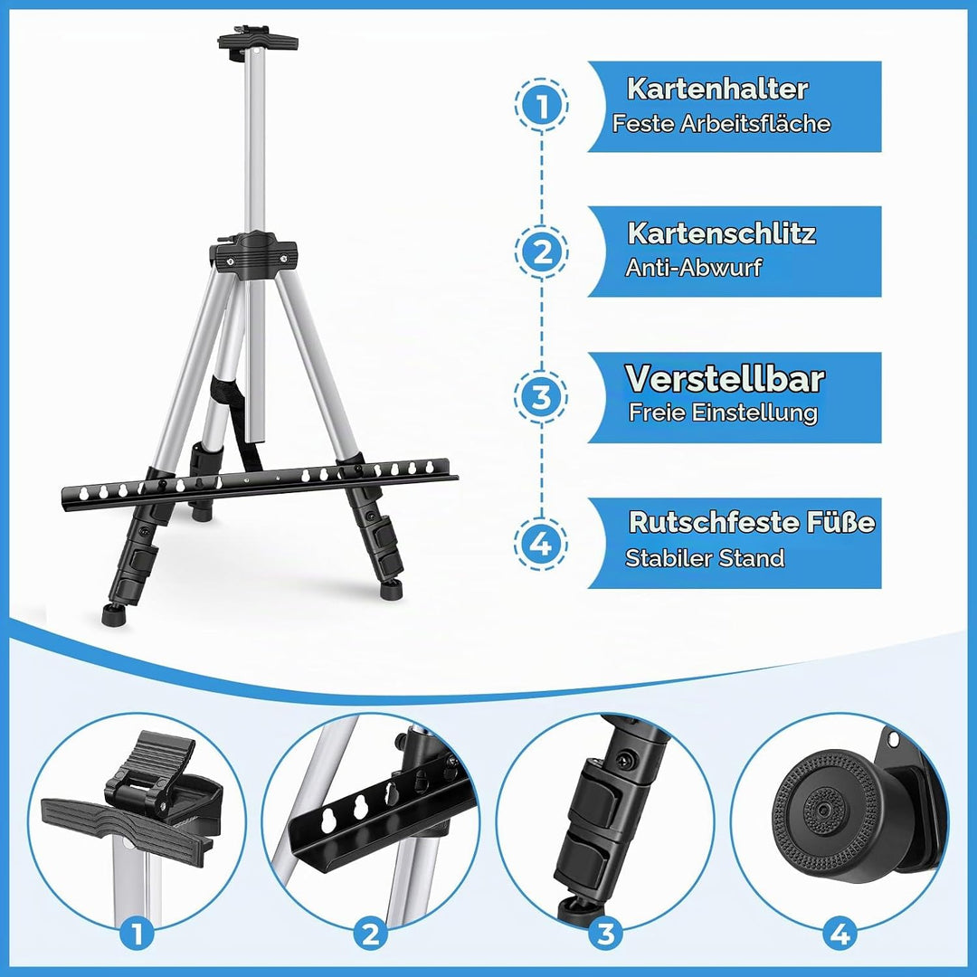 Ohuhu Aluminium Künstler Staffelei für Malerei - Verstellbare Höhe 43-168cm, Tischplatte und Boden S