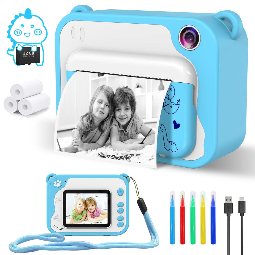 Kinderkamera Sofortbildkamera, 2.4 Zoll Bildschirm Fotoapparat Kinder, Digitalkamera 1080P mit 32G S