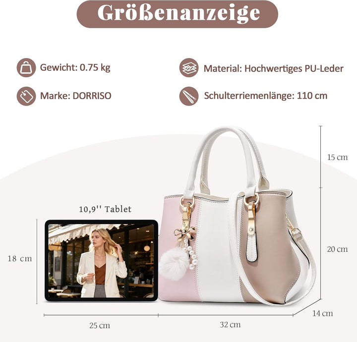 Damen Handtasche Mode Pompons Anhänger Umhängetasche Elegantes Casual Reise Handtasche Frauen Tote H