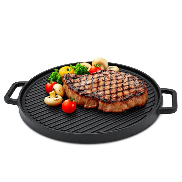 Spetebo Gusseisen Grillplatte 30 cm - Gusspfanne mit Griff rund - Grill Pfanne Bratpfanne Platte Ind