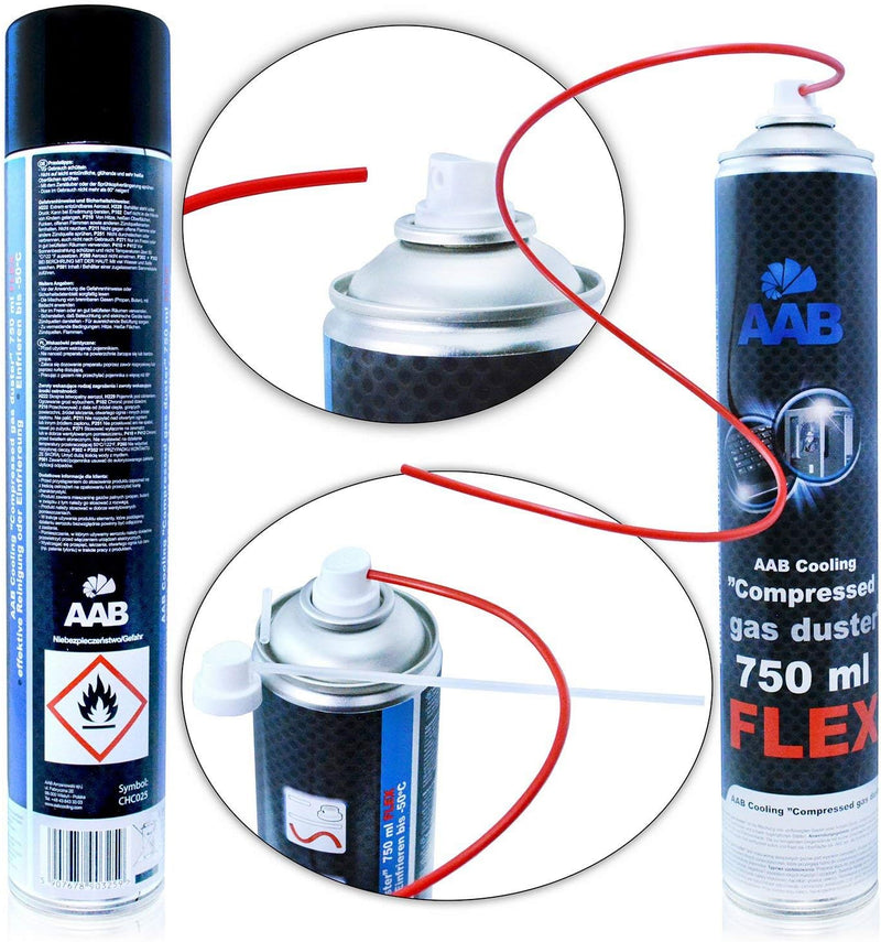 AABCOOLING Compressed Gas Duster FLEX 750ml - Wertpaket 12 Stück - mit Flexiblem Schlauch – Druckluf