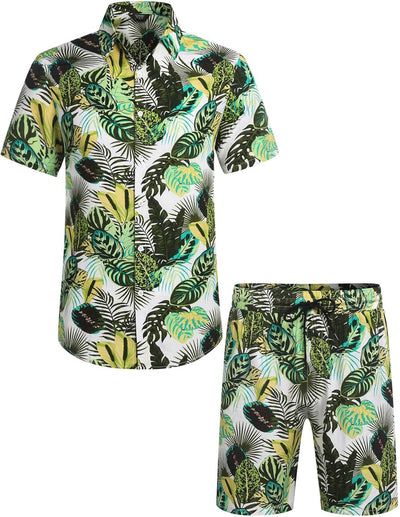 COOFANDY Herren Kurzarm Hemd Blumen Hawaiihemd und Shorts Set Floral Party Outfit Männer Button Down