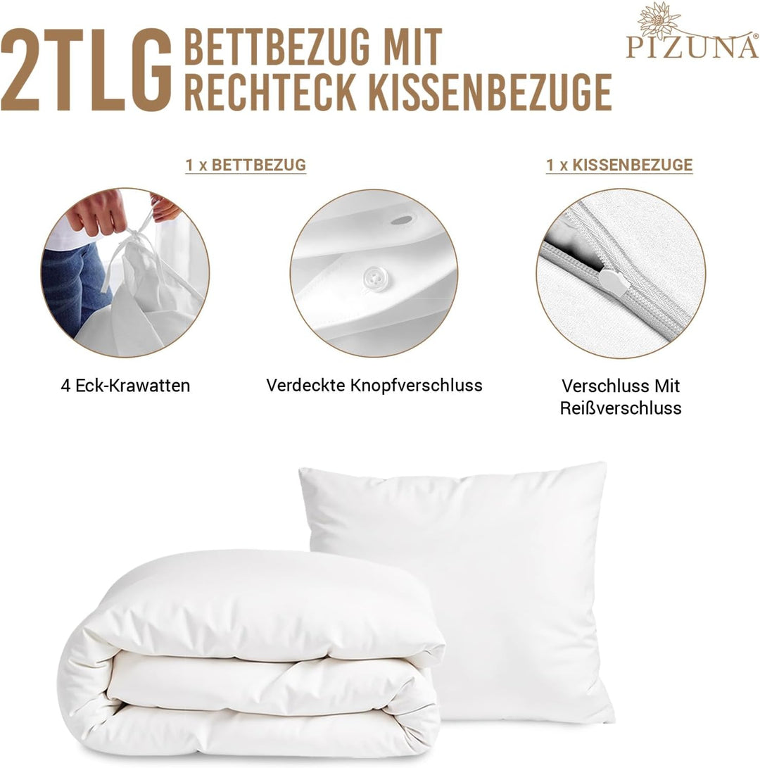 Pizuna 800 Fadenzahl aus Baumwolle Bettwäsche Weiss, 100% Langstaple Baumwolle Bettbezug und Kissenb