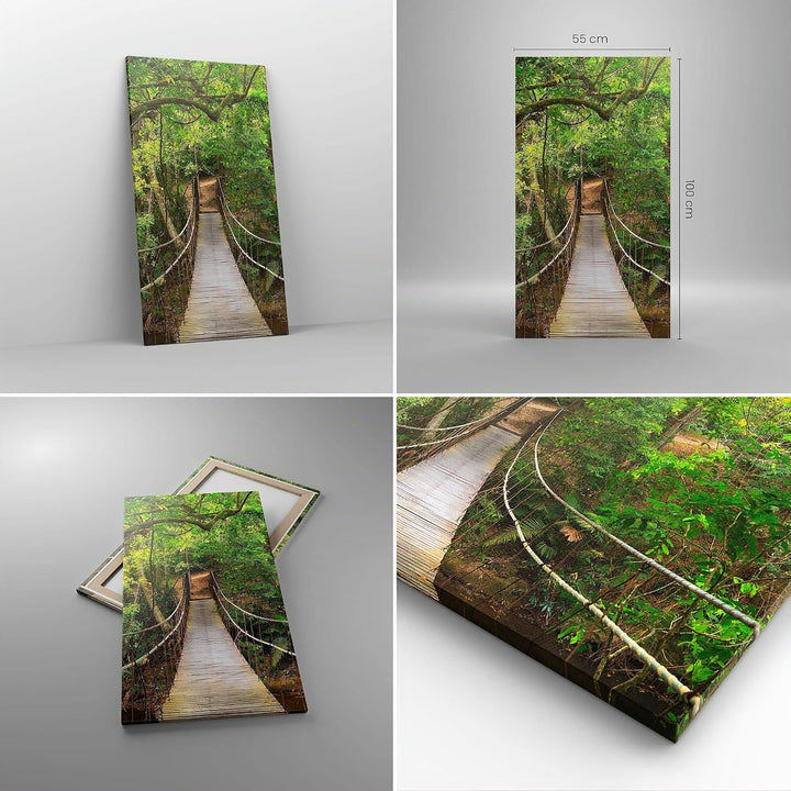 Bilder auf Leinwand 55x100cm Leinwandbild mit Rahmen Fussgängerbrücke Wald Abenteuer Gross Wanddeko