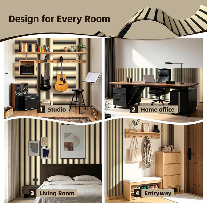 Vieshful 10er Set Flexible Holzlamellen Wandpaneele 28x40cm MDF 10 Stück 28x40cm Eiche Natur, 10 Stü