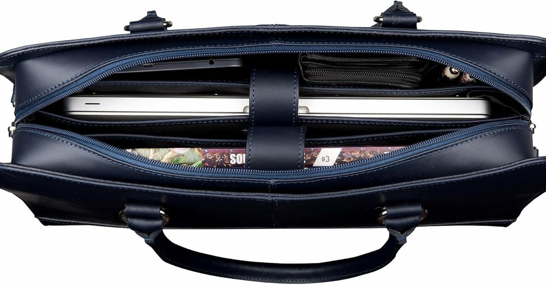 Su.B Laptoptasche 15,6 Zoll für Damen, Umhängetasche aus SpaltLeder mit Schulterriemen und Kofferban