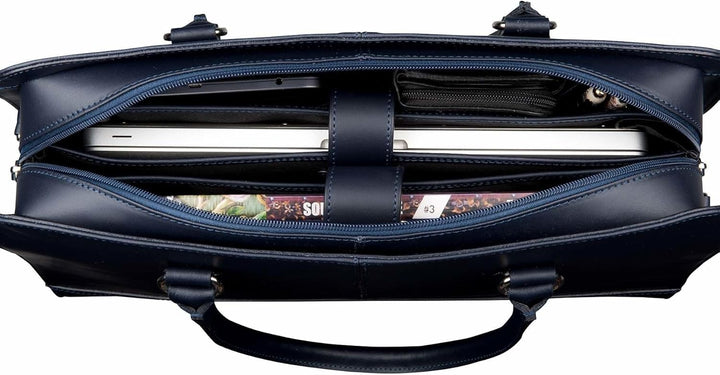 Su.B Laptoptasche 15,6 Zoll für Damen, Umhängetasche aus SpaltLeder mit Schulterriemen und Kofferban