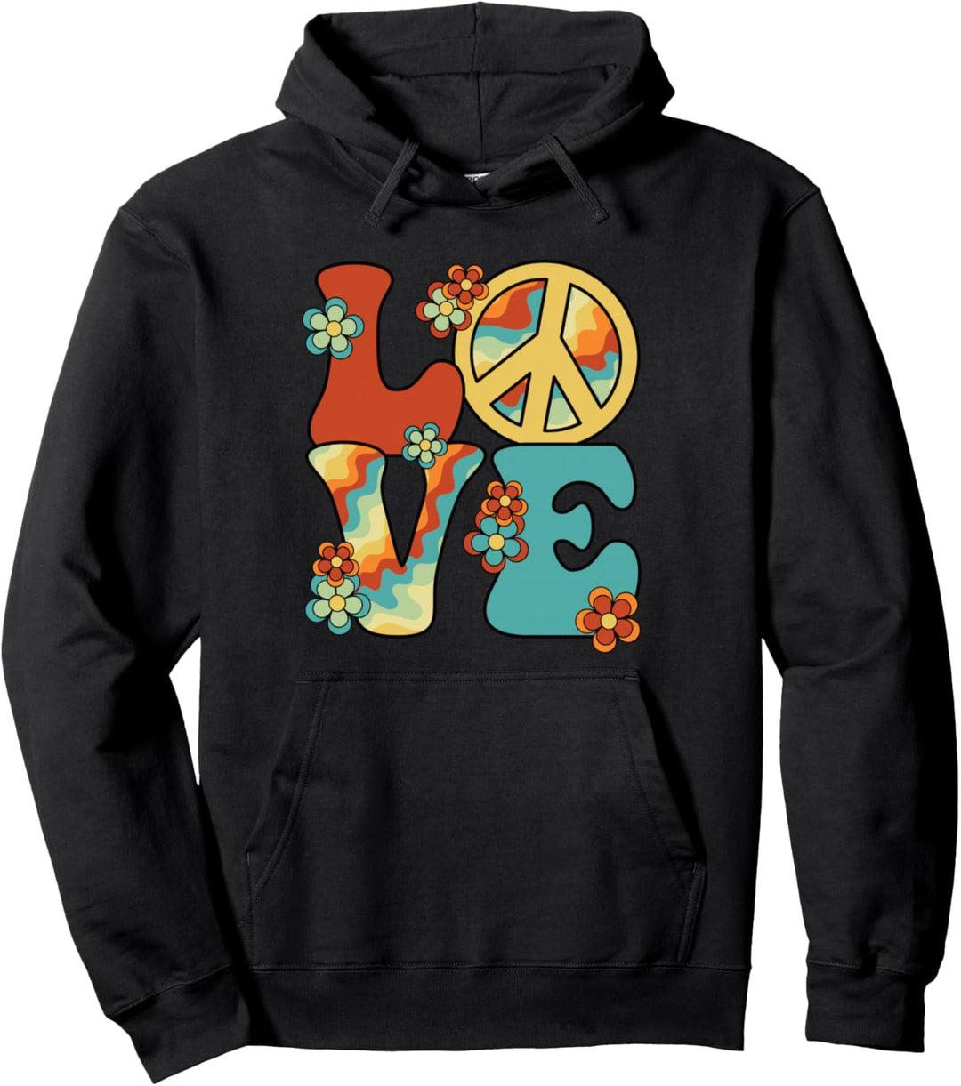 Peace Love 60er 70er Jahre Hippie Kostüm Groovy Party Outfit Pullover Hoodie