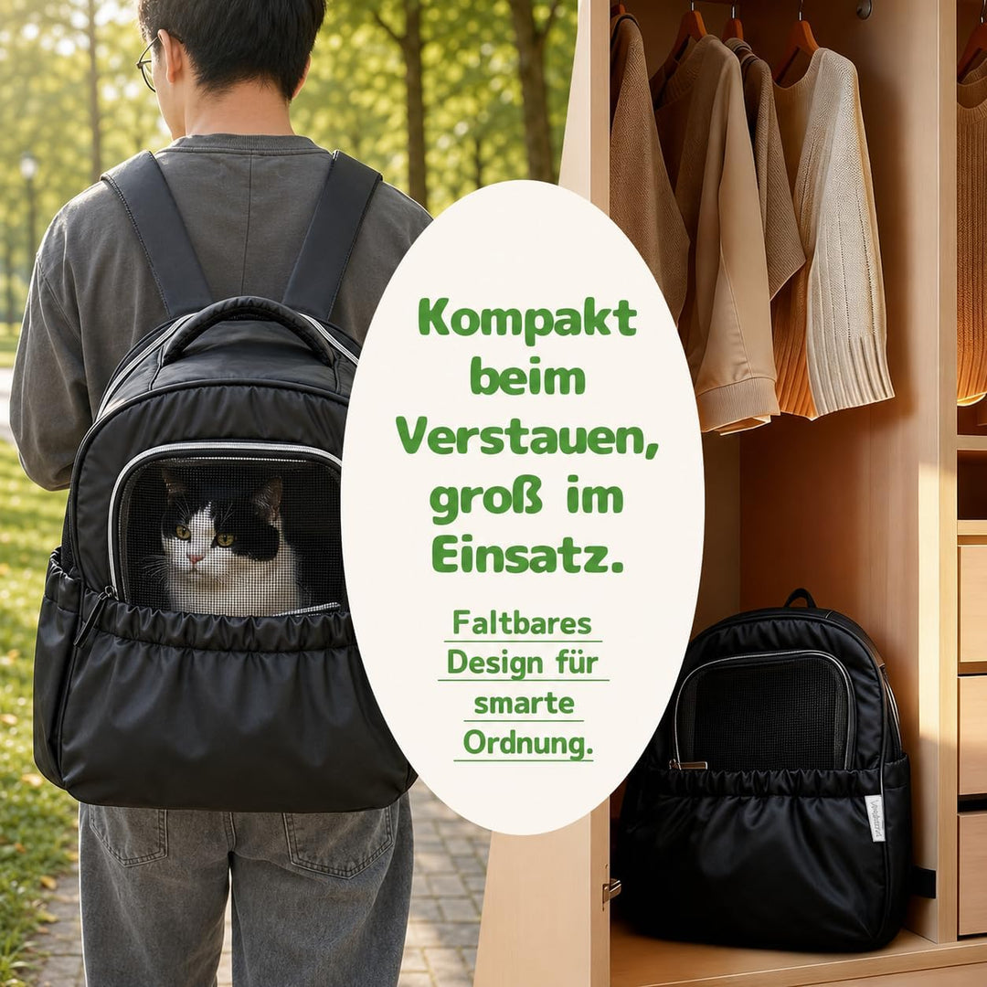 Hundetasche für Kleine Hunde 5kg, Atmungsaktive Katzenrucksack mit Netzfenster, Tragbare und Faltbar