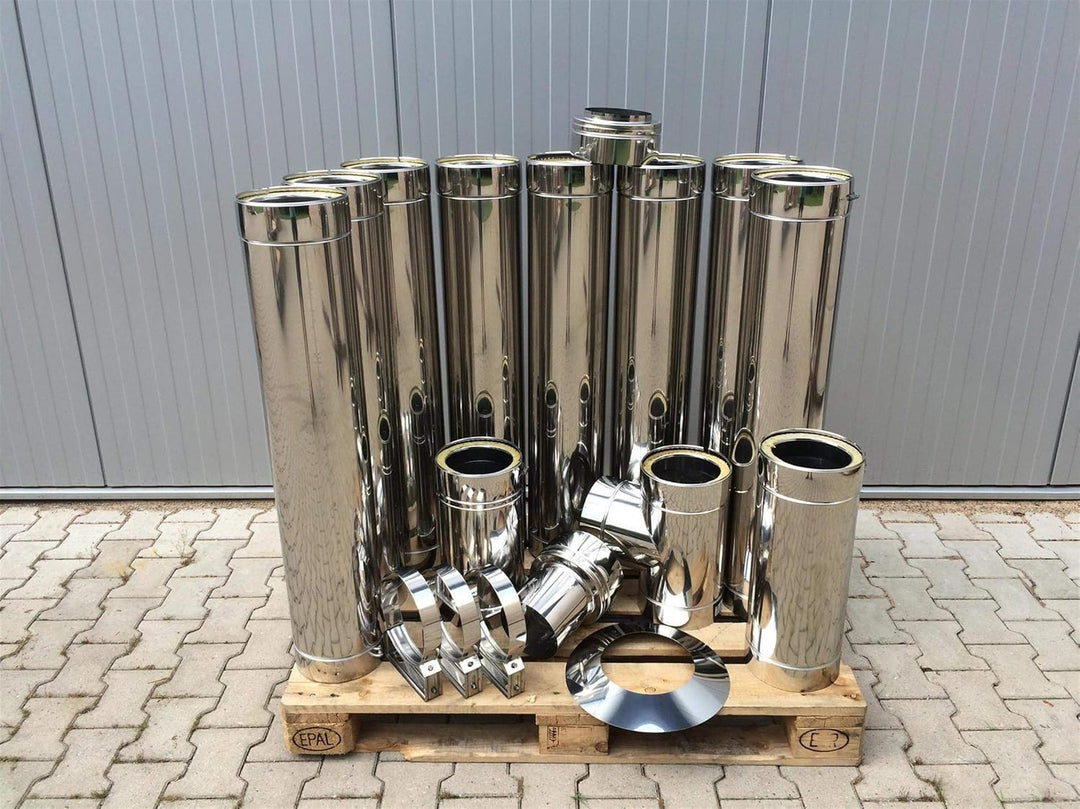 H&M DW New-Line Schornstein-Paket 9,7m Ø 180mm Edelstahl Bausatz doppelwandig 25mm Isolierung 0,5mm